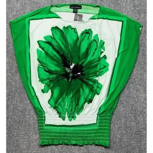 Isabella Rodriguez Blouse Womens L White Green Floral Round Neck Sleeveless New